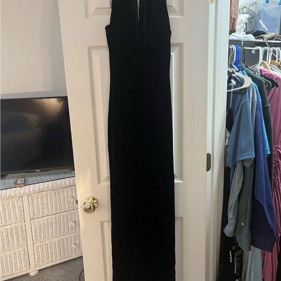 Anne Klein Black Velvet Halter Sheath Maxi Dress Evening Gown - Picture 5 of 6